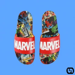Bioworld Marvel: Logo & Comic Art Athletic Slide Sandals Merch