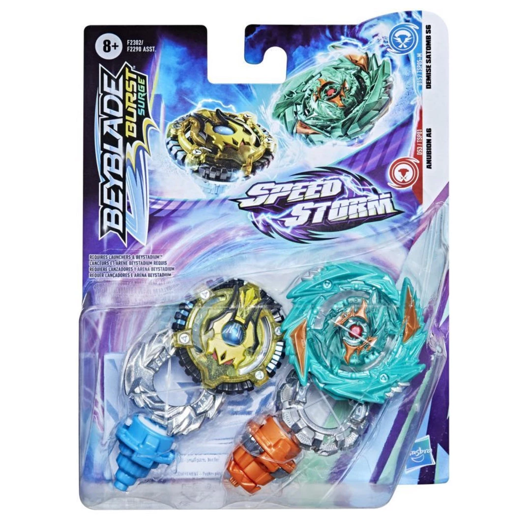 Hasbro Gaming Beyblade: Burst Surge Speedstorm Dual Pack - Demise Satomb S6 And Anubion A6 Toys & Figures 3 Hasbro Gaming Beyblade: Burst Surge Speedstorm Dual Pack - Demise Satomb S6 And Anubion A6 Toys & Figures