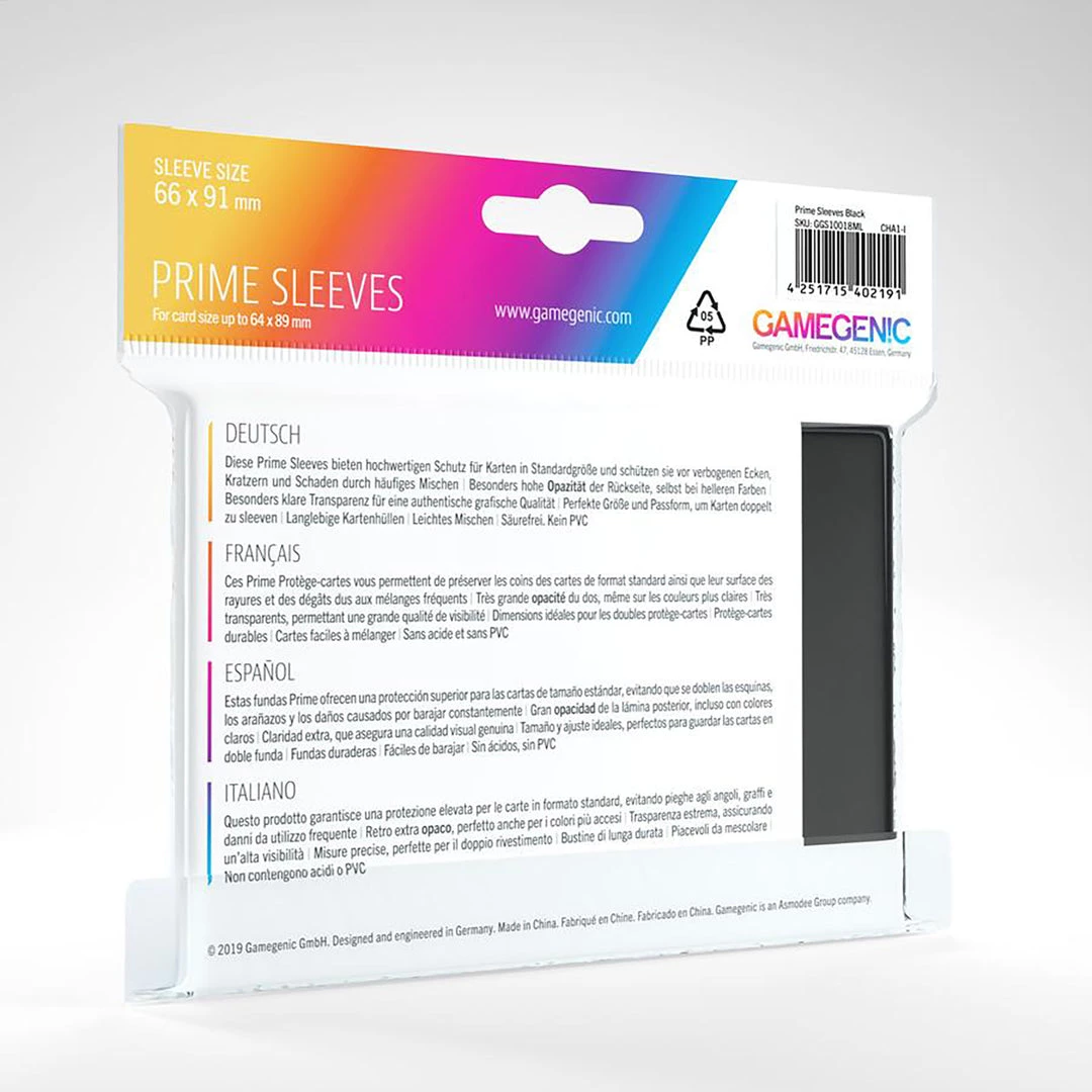 Asmodee Gamegenic: Prime Sleeves 100ct - Black 4 Asmodee Gamegenic: Prime Sleeves 100ct - Black