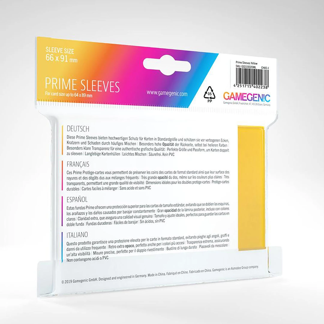 Asmodee Gamegenic: Prime Sleeves 100ct - Yellow 4 Asmodee Gamegenic: Prime Sleeves 100ct - Yellow