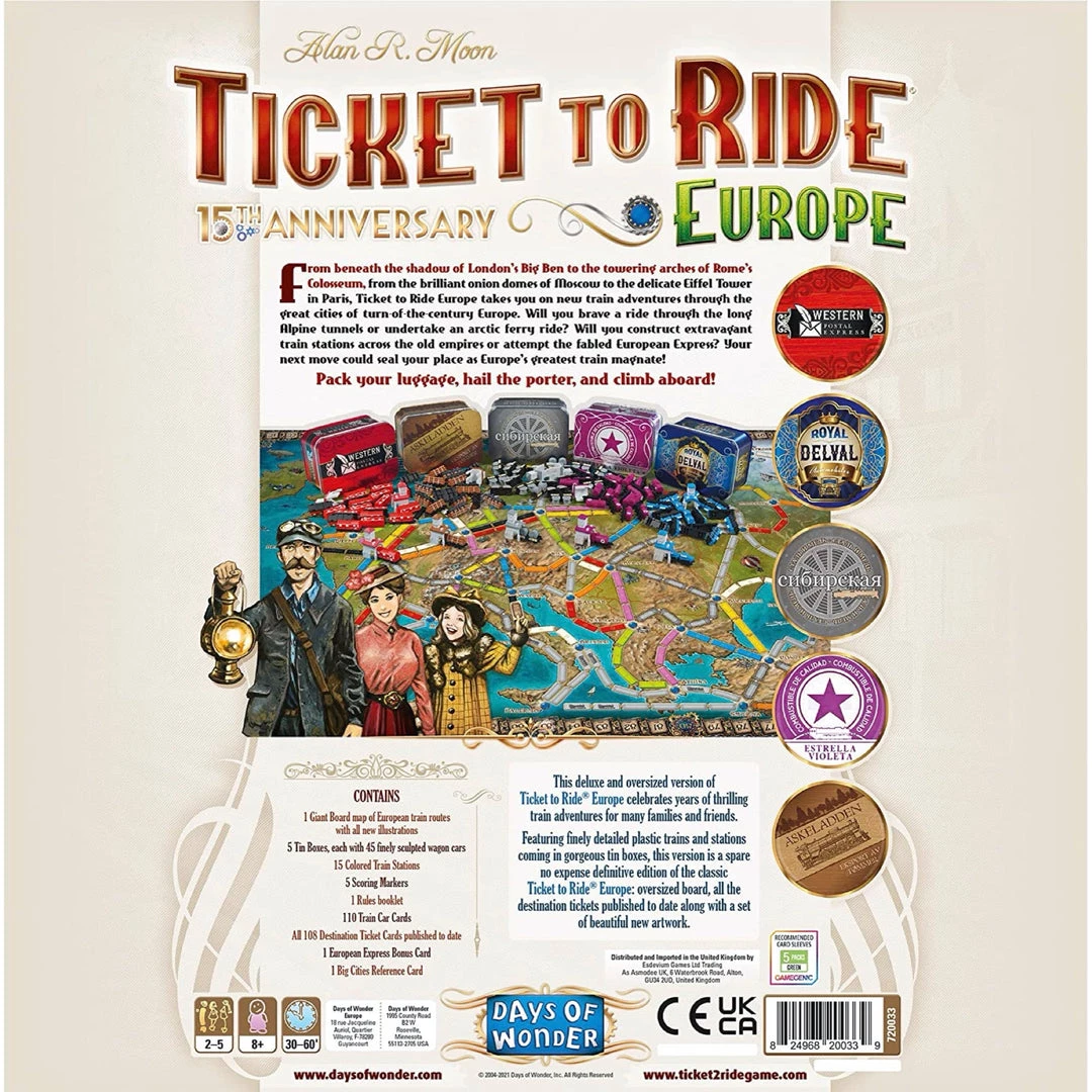 Days Of Wonder Ticket To Ride: Europe 15th Anniversary Board Games 4 Days Of Wonder Ticket To Ride: Europe 15th Anniversary Board Games