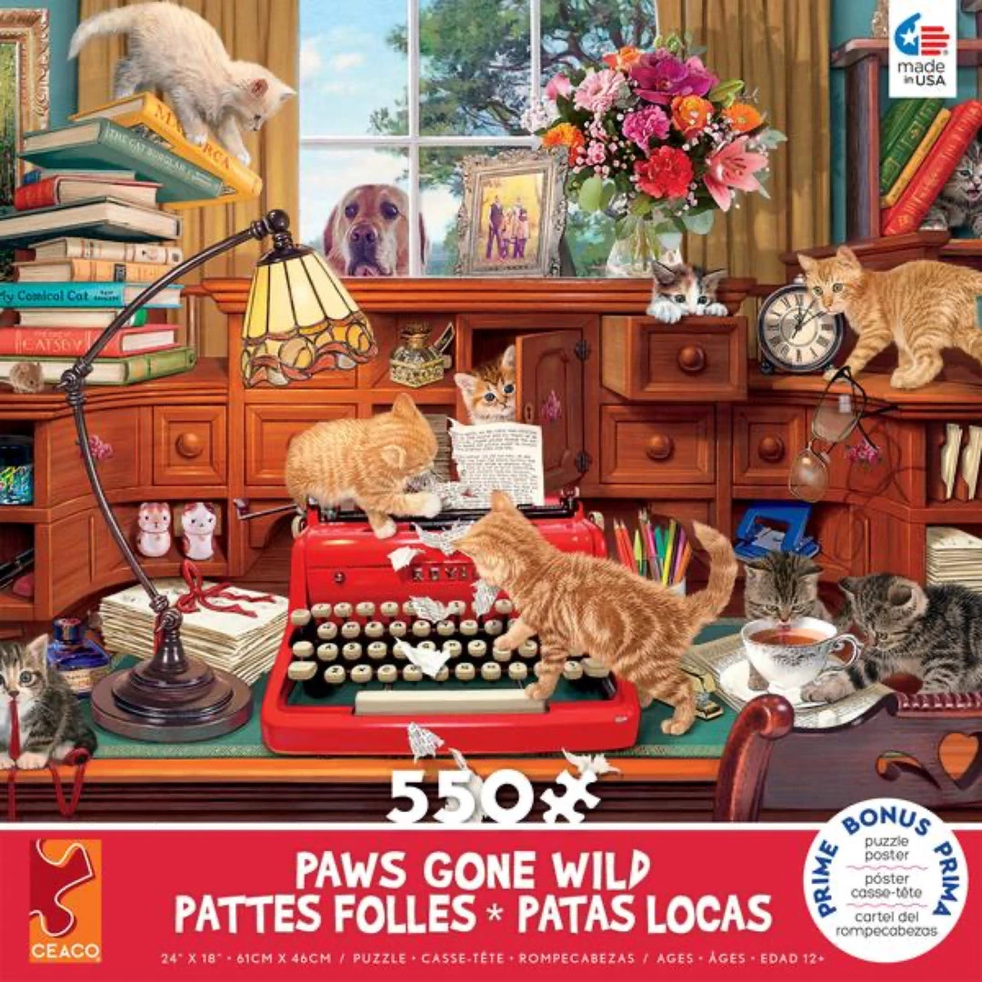 CEACO Company Paws Gone Wild: Writer's Block 550pc Puzzle 3 CEACO Company Paws Gone Wild: Writer's Block 550pc Puzzle